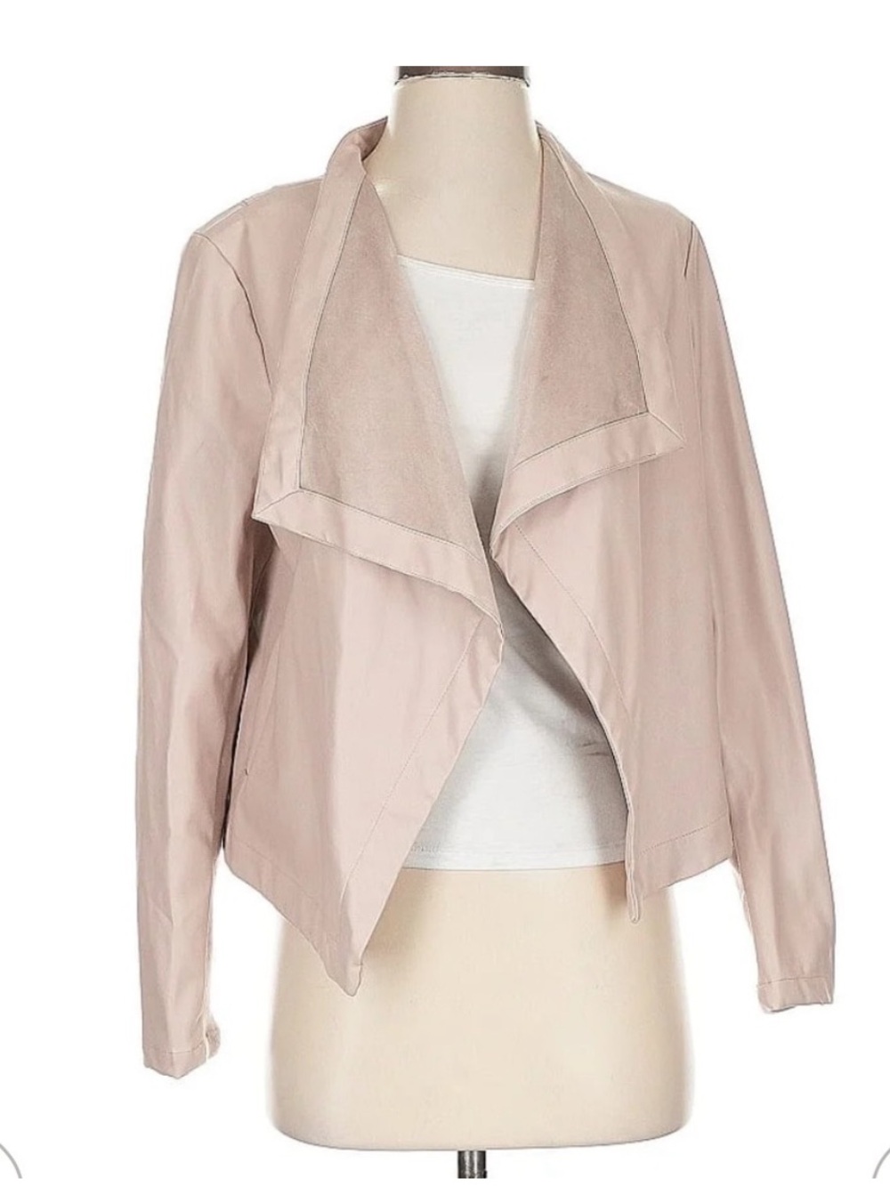 BB Dakota Blush Open-Front Draped Leather Jacket